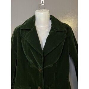 Vintage Latch On Blazer Womens 10 Green Velvet Two Button Notch Lapel Jacket